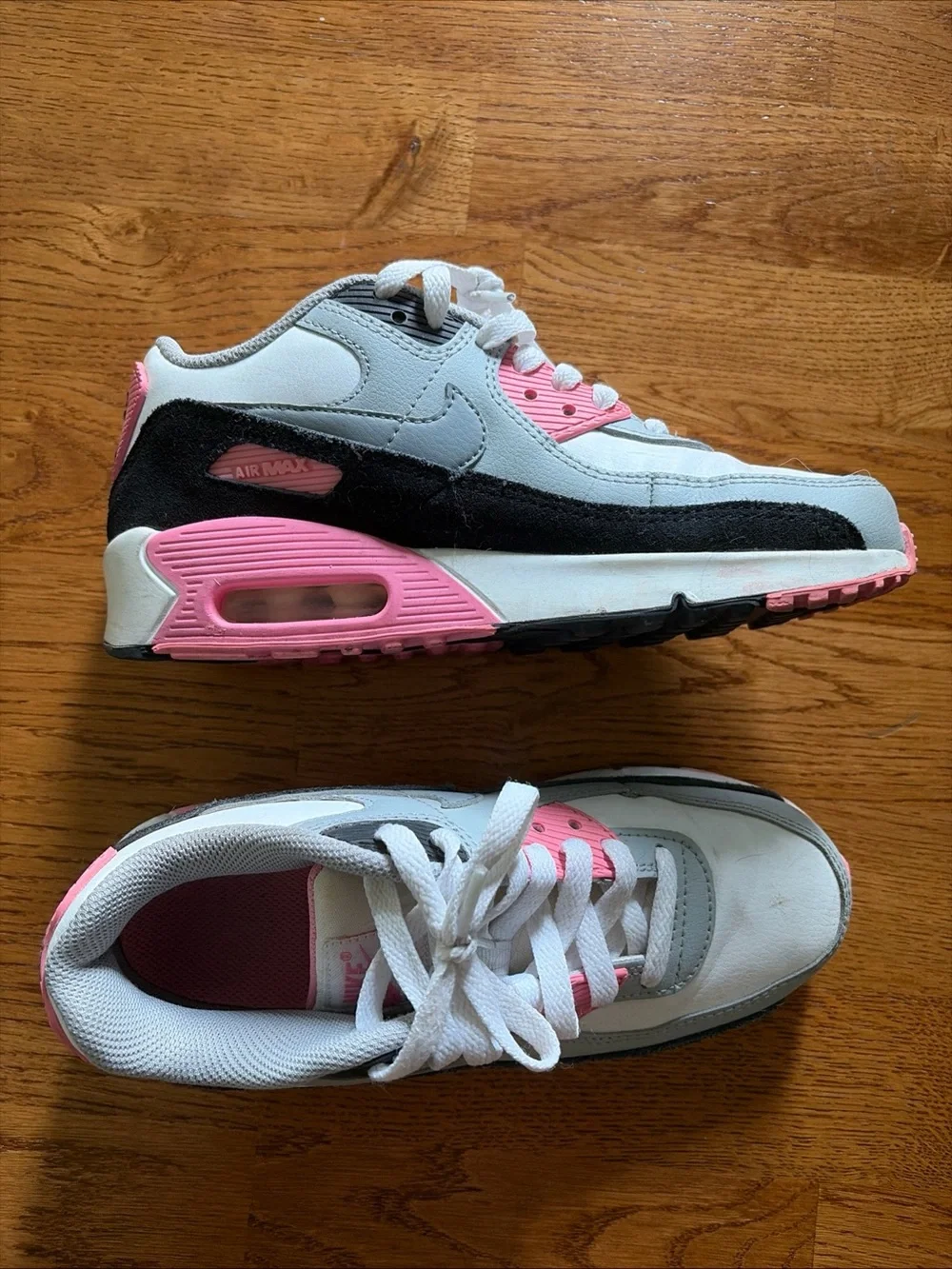 Nike Air Max 90 Shoe Y 4.5 EU 36.5 Sneaker Low Top White Gray Black Pink Girls